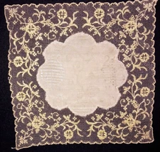 ANTIQUE BEIGE SILK HANDKERCHIEF LINEN 22 CENTIMETERS SQUARE