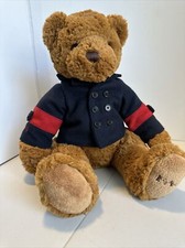 FAO Schwarz Brown Teddy Bear Navy Peacoat Jacket 15" Stuffed Animal Plush Toy