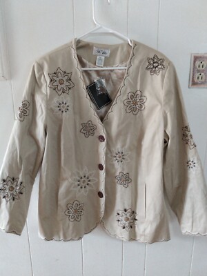 NWT Women's 18W Bob Mackie   Wearable Art  Embroidered Jacket Wood Beads 