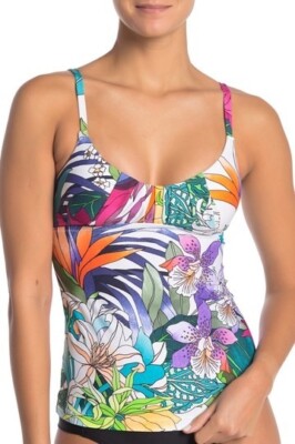 NWT Trina Turk Amazonia 2PC Set Sz 12 Tankini & Sz 10 Black Hipster Bottom