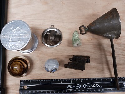 Vintage Junk Drawer Lot Figurines Ice Cream Scooper Marble Paper Weight Old...