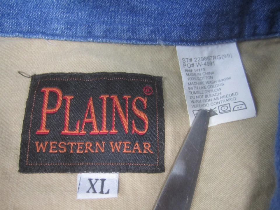 Camisa a Presión Plains Western Wear Perla Para Hombres XL Manga Larga Blanca Azul Informal Foto 4 de 4