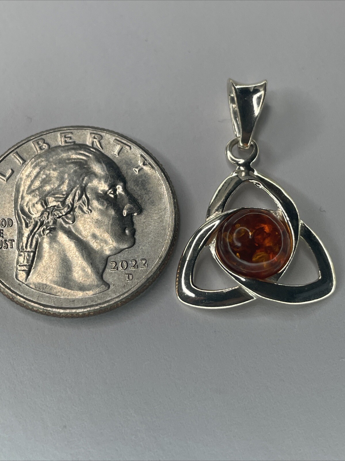 Solid Sterling Celtic Amber Pendant - image 2
