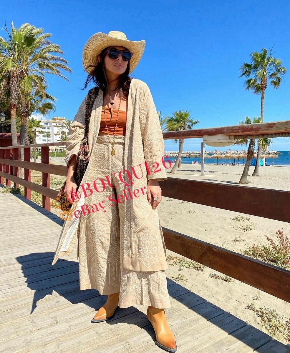 スペイン発送 ZARA ビーズ刺繍のロング着物 KIMONO 数量限定! ZARA NEW WOMAN LONG EMBROIDERED KIMONO ECRU BEIGE ALL SIZES