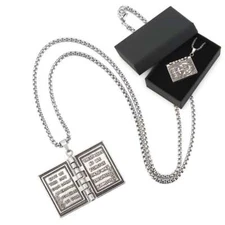 Bible Book Pendant Necklace Vintage Silver Cross Unique Jewelry For Men Women