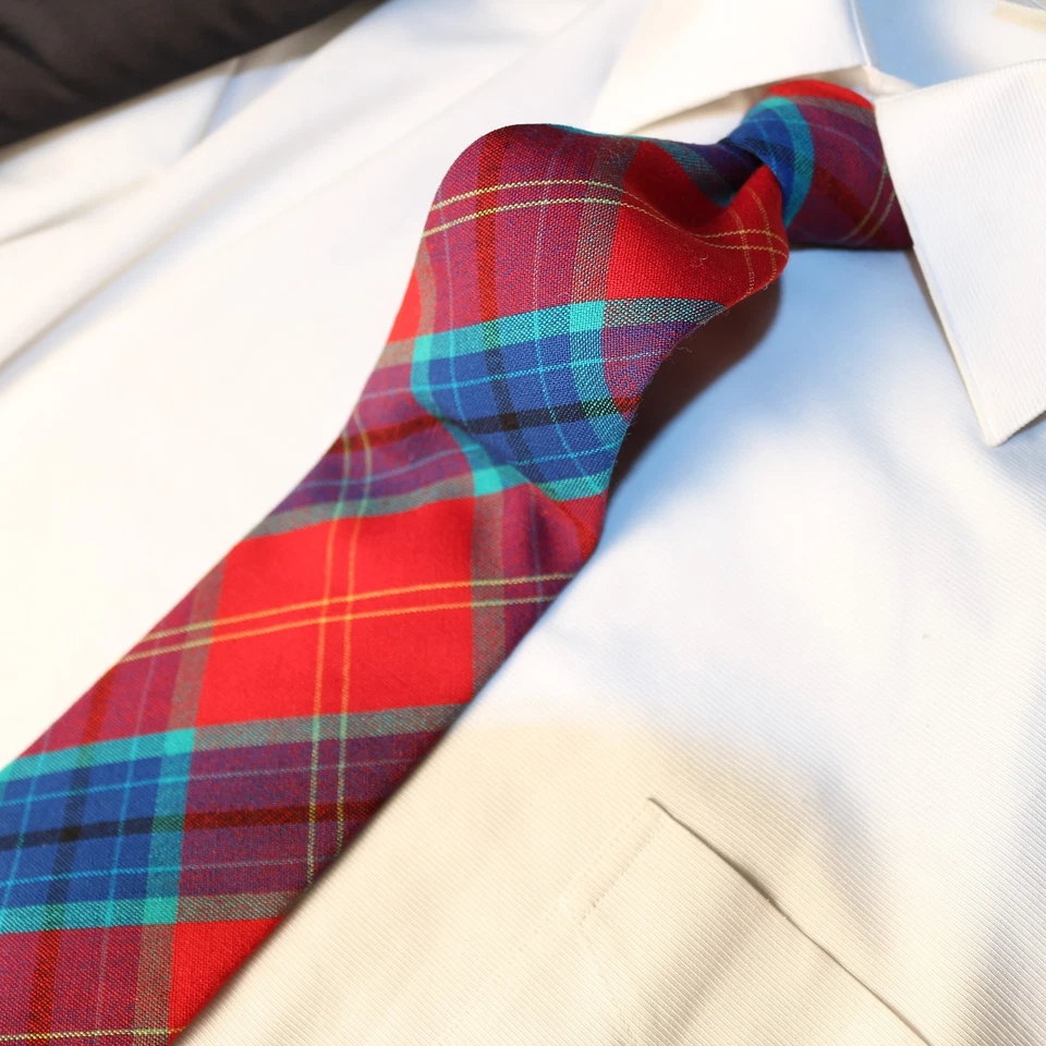 PENDLETON Red Blue Yellow Purple Pink Check Plaid Skinny Necktie 56.5"L x 3.25"W - Image 3 of 4