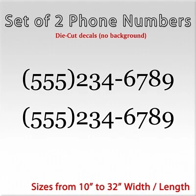 2 pack Phone Numbers Vinyl Die-Cut Decal set of 2 sticker custom company number - Image 1 of 4
