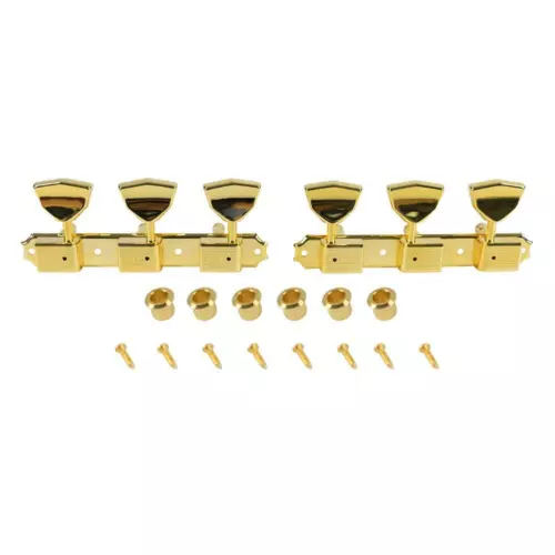Kluson 3 Per Plate Deluxe set, Single Line, Std Post, Gold, Butterfly Metal Btns