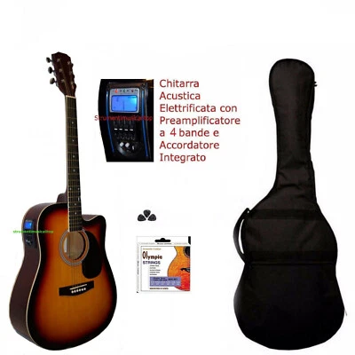 STRUMENTIMUSICALITOP Chitarra Acustica Elettrificata 41" Sunburst 4B+tuner integrato Top Quality