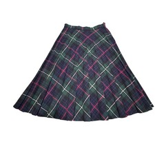 VTG Plaid Pleated Skirt Womens 26 IN Waist Midi Dark Academia Preppy Wool Blend