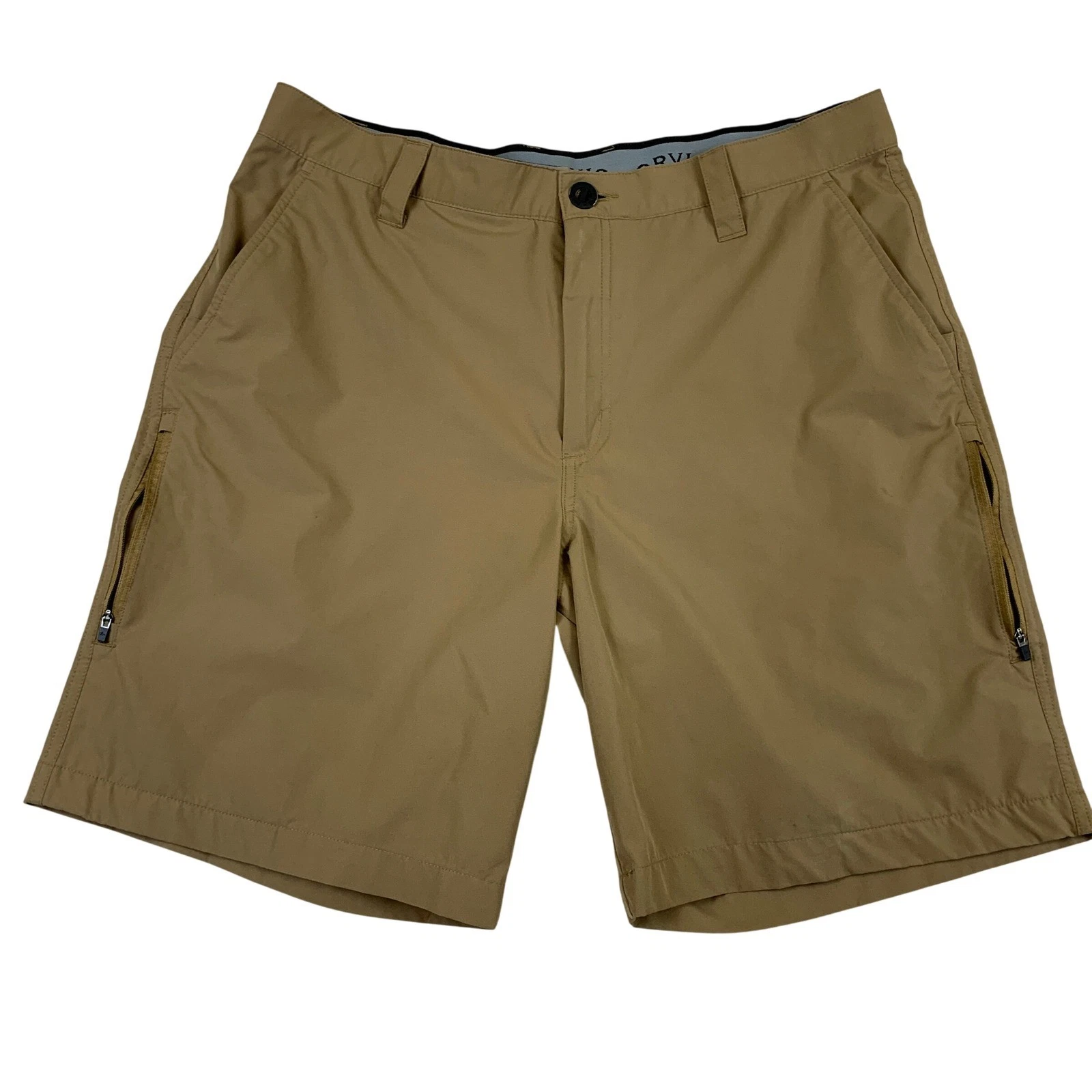 Orvis Tech Shorts Mens 36 Khaki Tan Stretch Outdoor Hiking Travel Casual