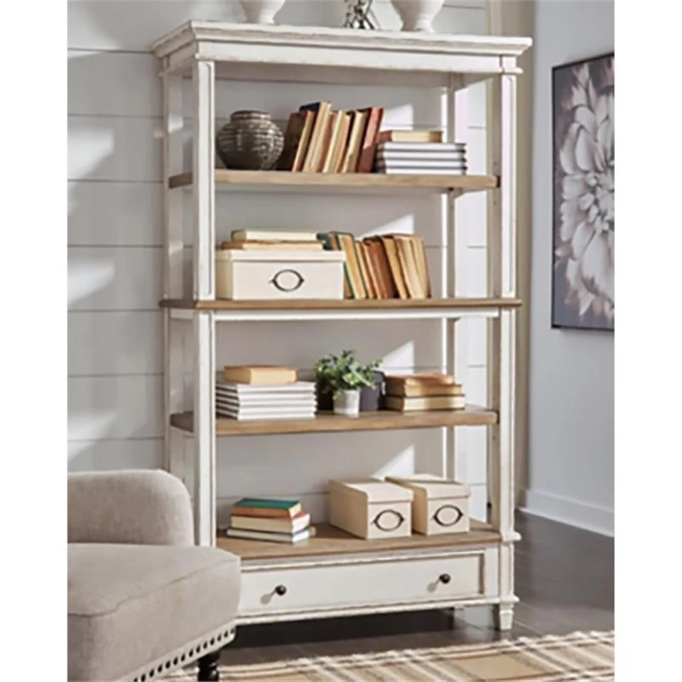Signature Design by Ashley Realyn 4 Shelf Bookcase in Antique White and Brown - Image 2 of 4