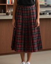 Vtg Womens Tartan Plaid Long Midi Skirt Size 12 L Pleated A-line Kilt Style Wool