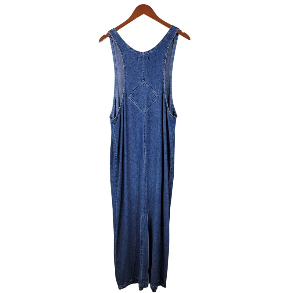 Vestido Mono Denim Vintage 14 Grande Maxi Vaqueros Modesto Sin Mangas Chaleco Cremallera Trasera Foto 3 de 4