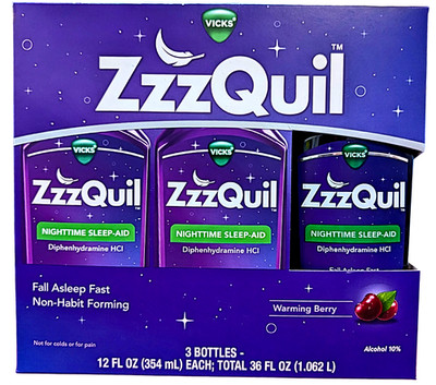 VOLUMES VIA & no sleep 2枚セット Vicks ZzzQuil Nighttime Sleep-Aid Liquid Berry 3x12 Fl Oz EXP 12
