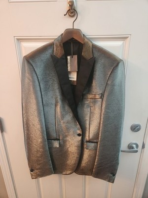 Roberto Cavalli Men's Metallic Gold Peak Lapel Blazer, New York Fit, Size 54