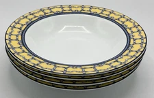 Coventry Palace Garden Set of 4 Blue Yellow Fine Porcelain Soup Bowls 9 1/4"