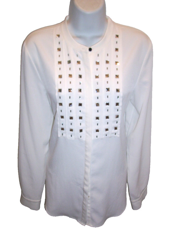 Karl Lagerfeld Paris Embellished Long Sleeve Button Down Blouse EUC - Small