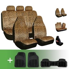 Brown Leopard Velour Seat Covers With Floor Mats