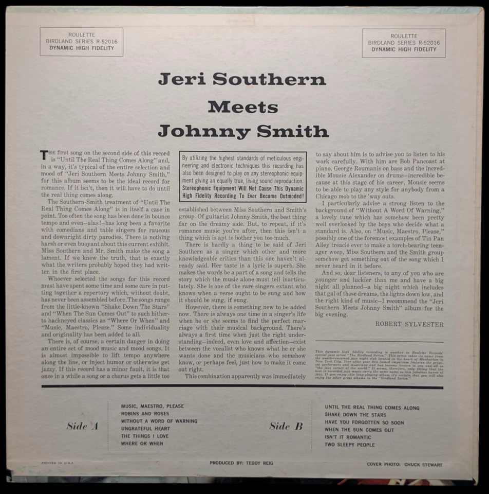 Jeri Southern Meets Johnny Smith R-52016, Mono, 1st pressing, US, 1958 - Image 2 of 4