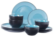 Plates and Bowls Sets for 4 -  12-Piece Stoneware Service for 4(12pcs) Green