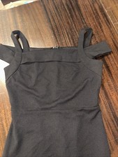 E403 Beige by Eci Cold Shoulder Straight Dress Women's 8 Strap Black