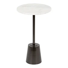 Tira Round Side Table, 14 x 14 x 24, White and Gray, Decorative Pedestal Styl...