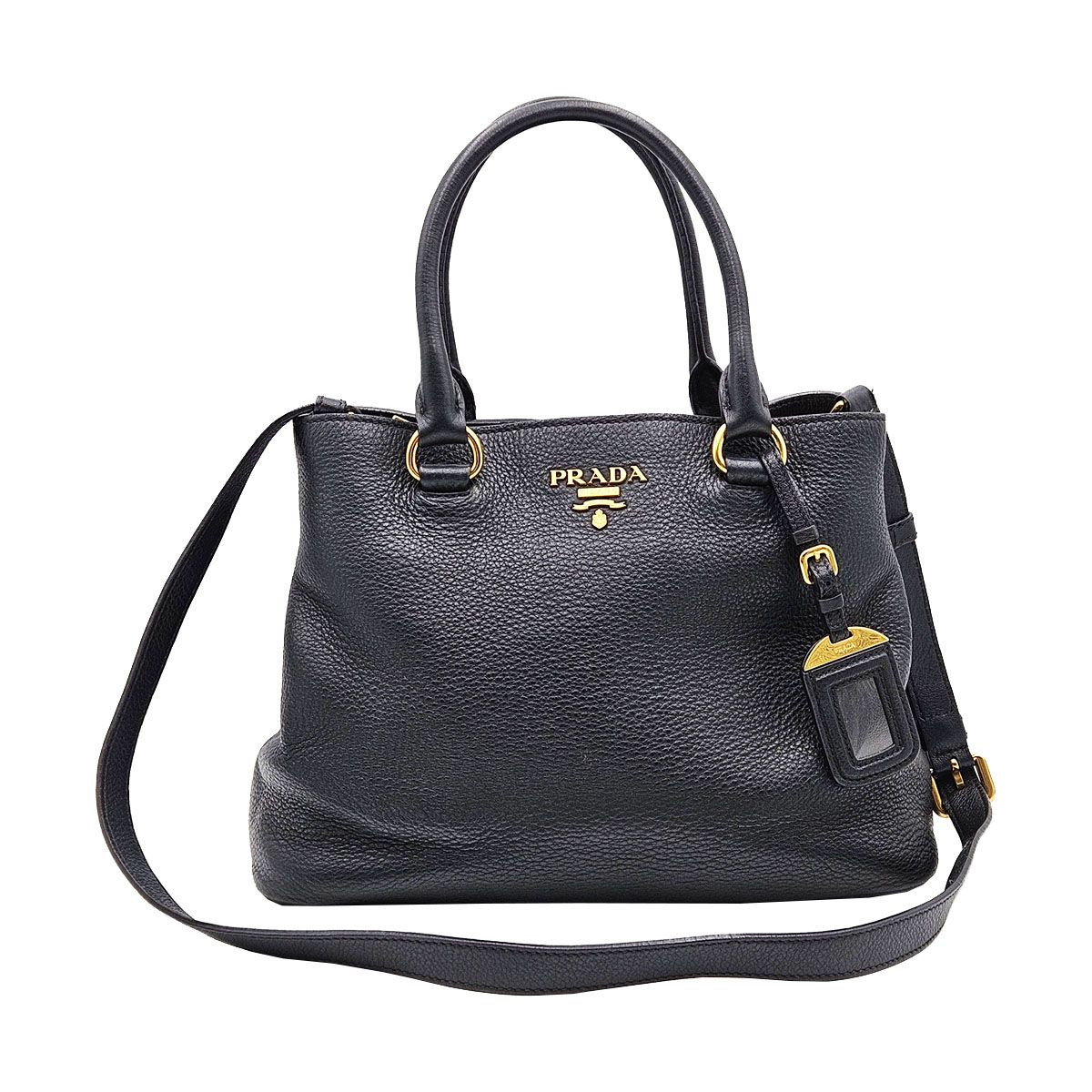 Prada Black Vitello Phoenix Gold Logo 2WAY Bag 1BA058 | eBay