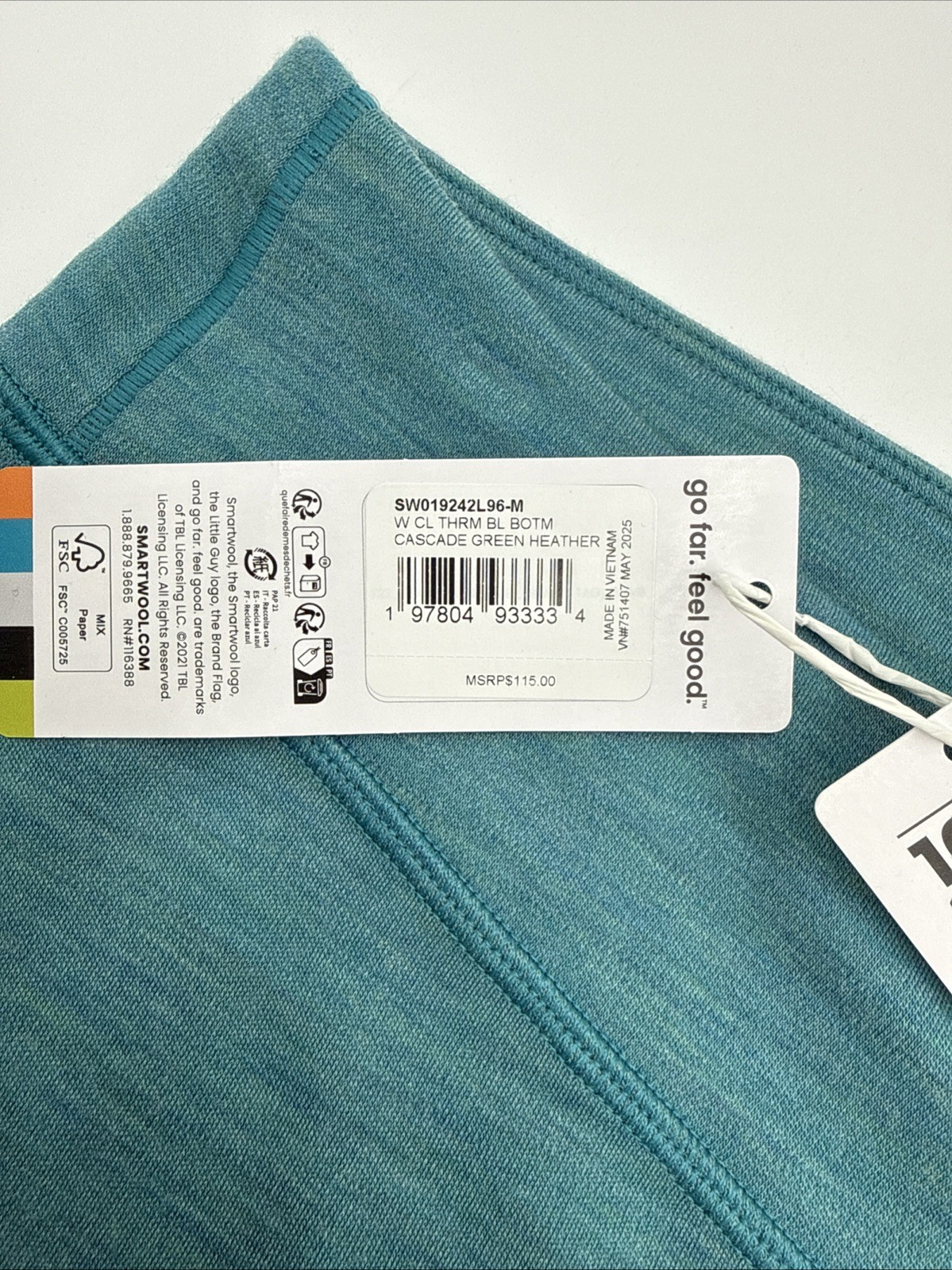 $115 Smartwool Women's  Thermal Merino Base Layer Bottom-Cascade Green - Medium