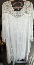 J Gee size 1X 3/4 sleeve ivory flowing boho hippie lined dress