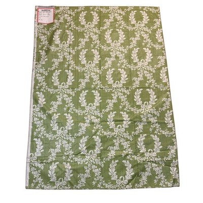 Brunschwig & Fils Linen Fabric Panel Green Floral Wreath Ribbon Toile Upholstery