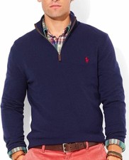 Polo Ralph Lauren Men  s Navy 1/4 Zip Mock Neck Cotton Knit Sweater Medium