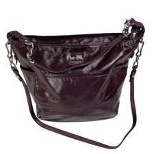Coach Burgundy Patent Leather Chain Hobo Convertible Shoulder Crossbody Bag