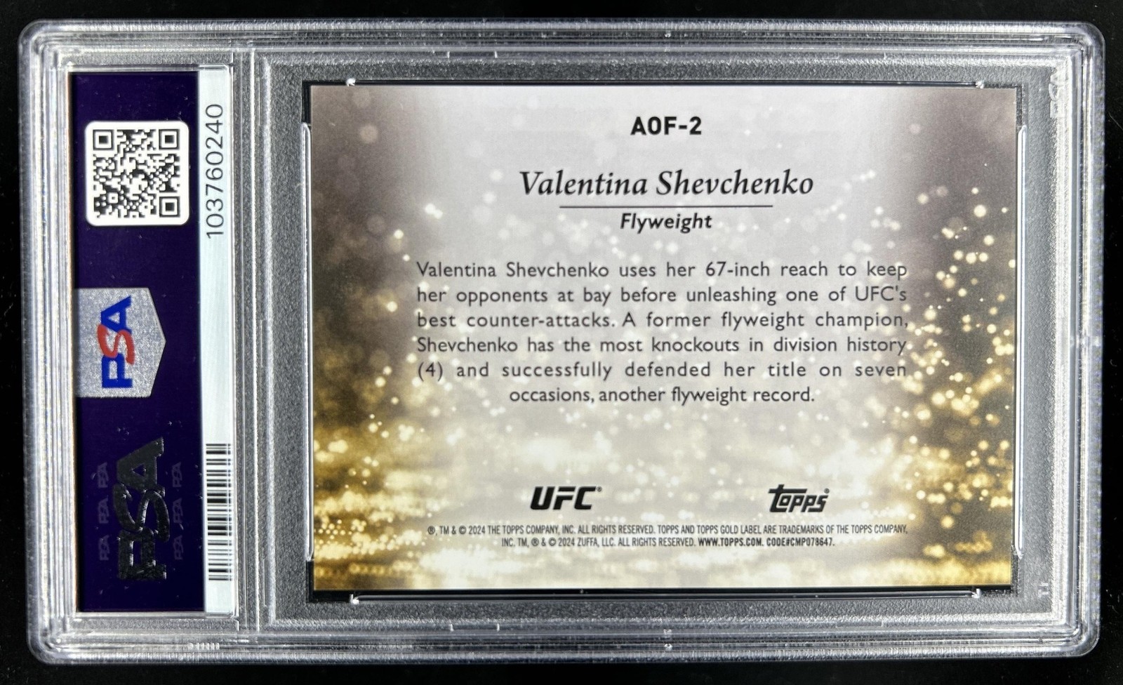 2024 Topps Gold Label UFC Valentina Shevchenko Art of Fighting #AOF-2 PSA 10 view 2