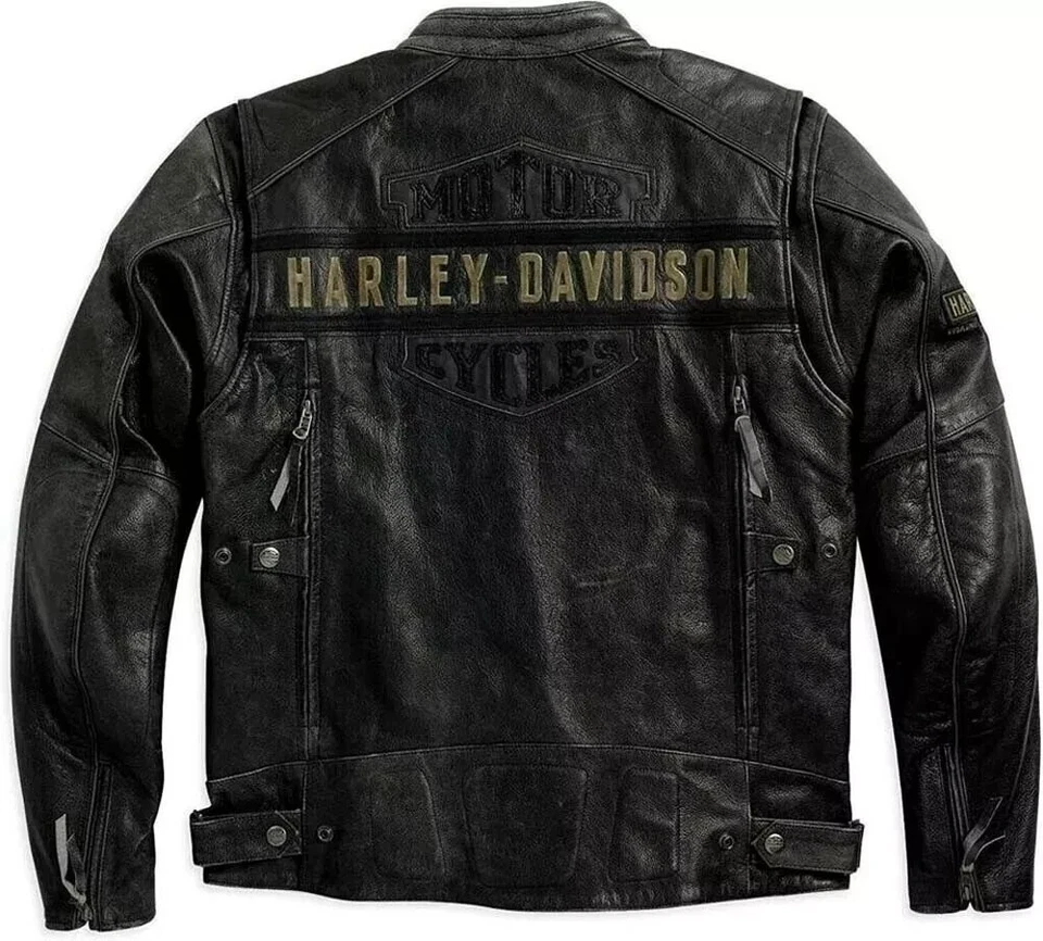 Harley Davidson Men Passing Link Distressed Genuine Cowhide Black Leather Jacket - Image 2 of 4