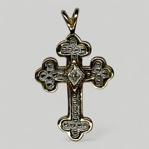10K Yellow White Gold Cross Pendant – 1 g, Textured Design, Religious Jewelry - Picture 2 of 4