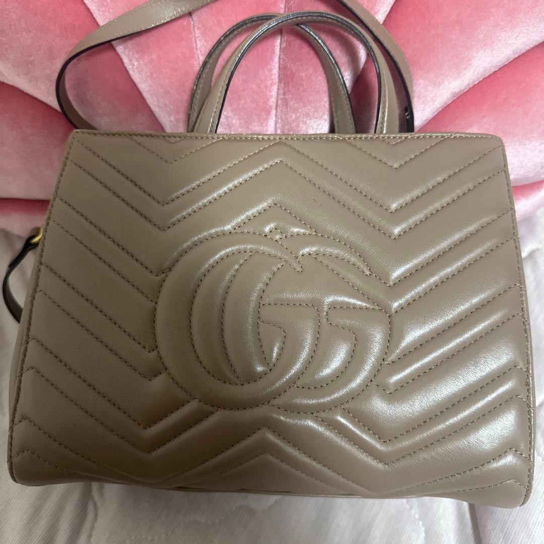 GUCCI Marmont GG Shoulder Hand Bag Magnetic Leather Beige Pink Gold Hardware thumbnail 10