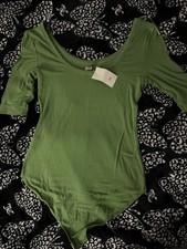 H M Women  s Bright Green Scoop Neck Bodysuit