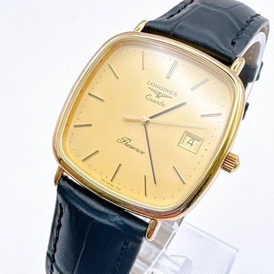LONGINES Presenceゴールド時計 スクエア　箱付き LONGINES Presence Near Mint Quartz Gold Dial Square Case Date Mens
