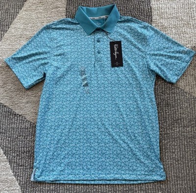 Men s Walter Hagen P11 Dogwood Ditsy Aqua Blue Golf Polo Sz Small NWT