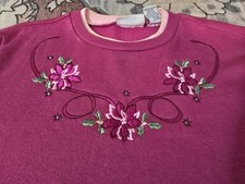 Vintage Blair Sweatshirt Embroidery Florals Pink Size Medium Cottagecore