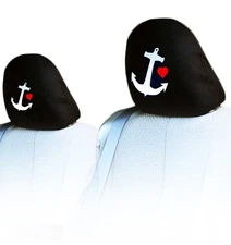 Anchor Heart Embroidery Car Seat Headrest Covers Pair Universal Fit For Mercedes