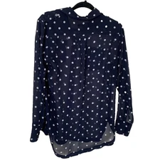 Banana Republic Parker Button Up Shirt Womens Size Small Blue Polka Dot Sheer