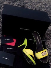 NEW DOLCE GABBANA LOGO SPUGNA OPEN TOE SANDALS SHOES HIGH HEELS SZ 6