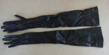 New Vintage Womens 19" Long Opera Shiny Black Gloves Size S/M 3 Button Wrist