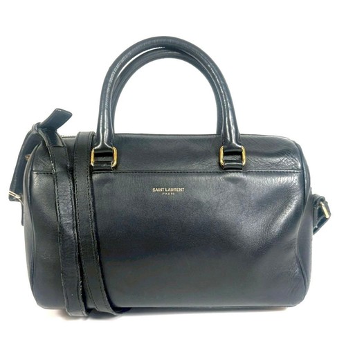 YSL Saint Laurent Baby Duffle Handbag Shoulder Bag Black Leather 2way Women's