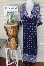 Q6 5) NO SIZE UNBRANDED BLUE AND WHITE DRESS BOHO SHORT SLEEVE MAXI ~MEDIUM