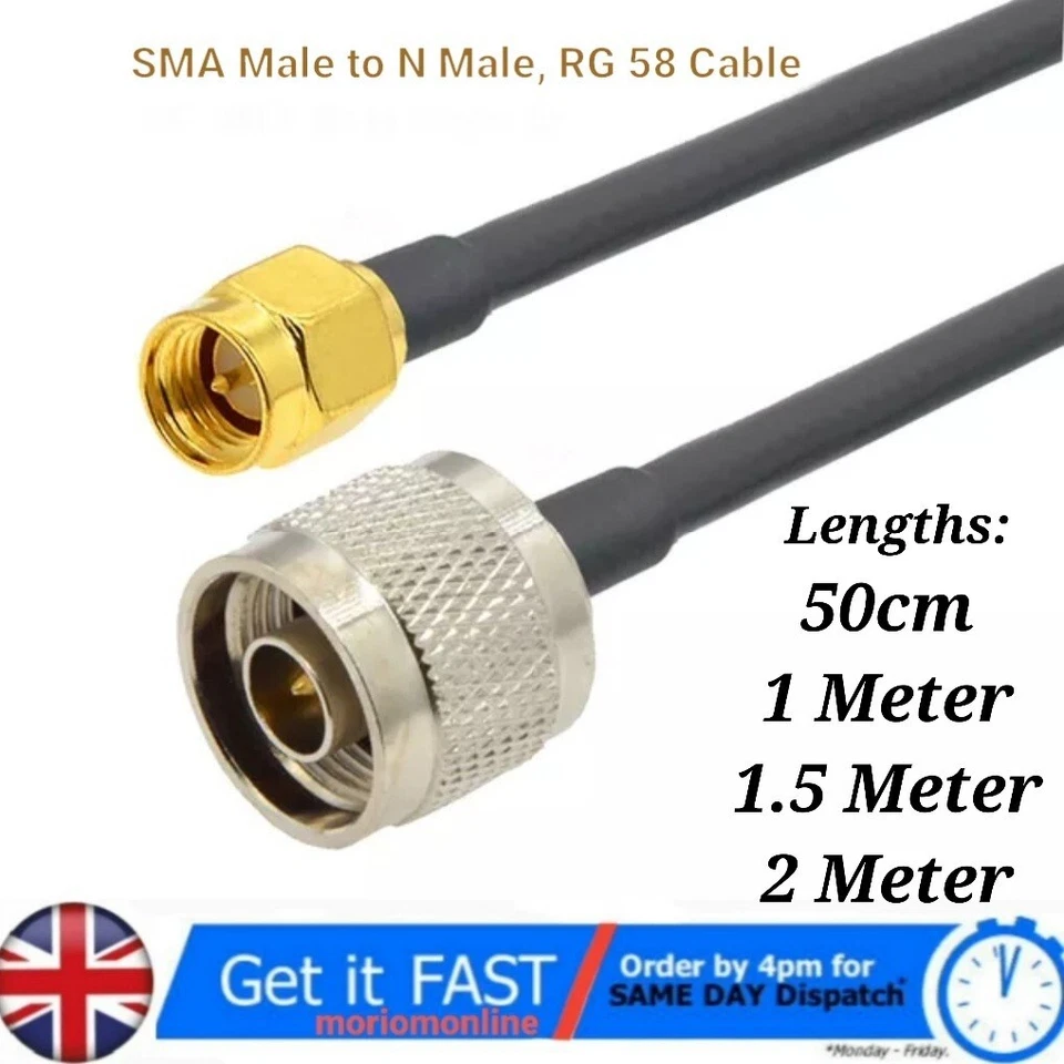 Type N Male Plug to SMA Male Adapter Connector RG58 HQ Cable 50cm, 1m, 1.5m, 2m