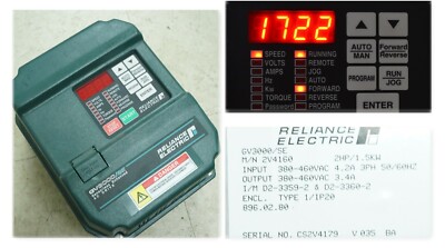 Low Hours RELIANCE ELECTRIC GV3000 SE 2V4160 Vector 2 HP VER. 6.04 AC DRIVE 