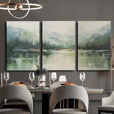 3pcs Verdant Mountains Forest Lake Landscape Canvas Unframed